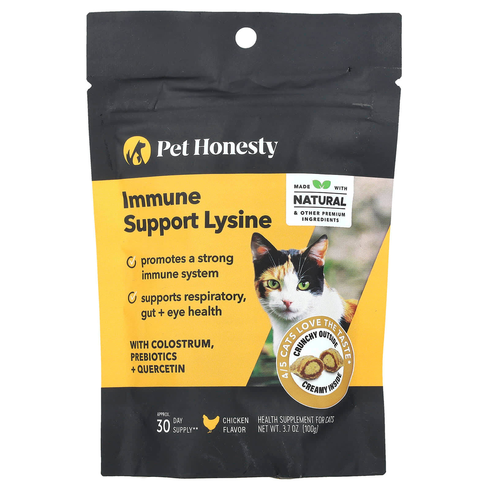 Pet Honesty, Лизин для поддержки иммунитета, для кошек, с курицей, 100 г (3,7 унции)