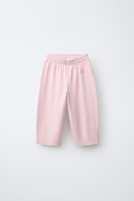 ZARA БРЮКИ WIDE LEG ПИКЕ, СВЕТЛО-РОЗОВЫЙ