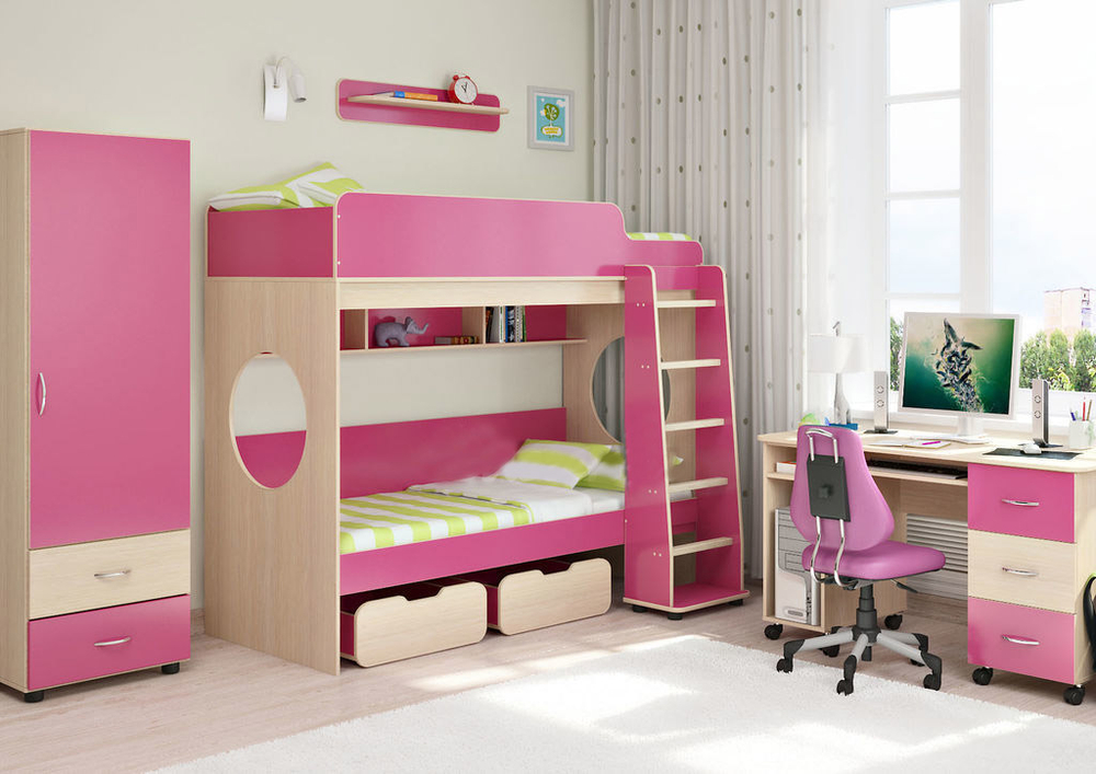 Детская стенка КарИВи Легенда 7  Дуб Молочный Розовый