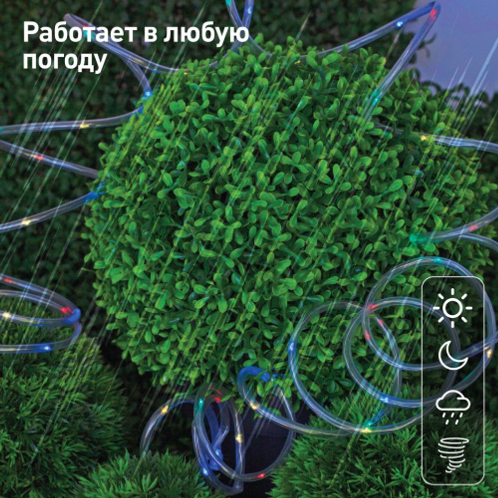Садовая гирлянда ЭРА ERANN24-12 дюралайт на солнечной батарее мультиколор 5 м