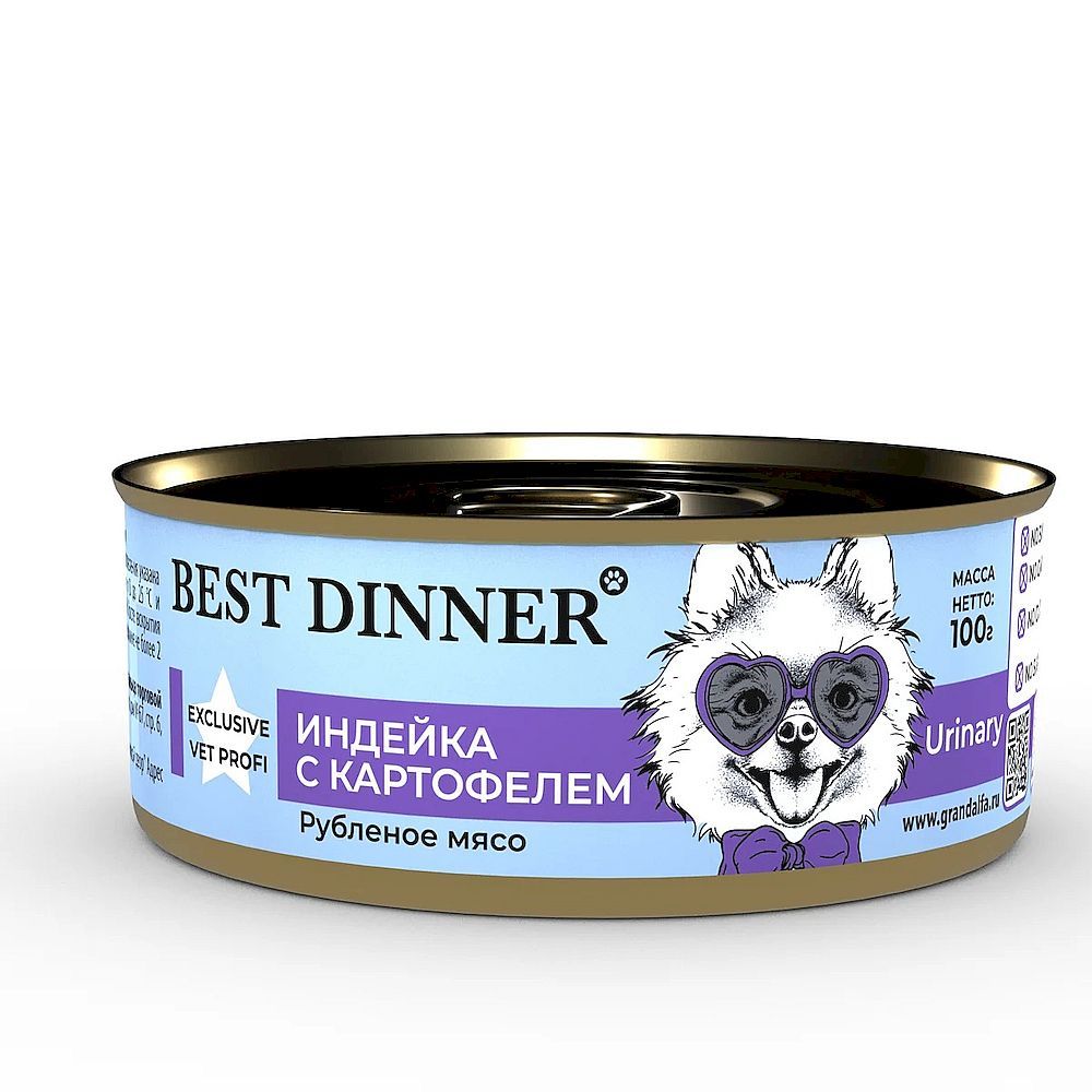 Влажный корм для собак Best Dinner Urinary "Индейка с картофелем" Exclusive VET PROFI, банка 100 г
