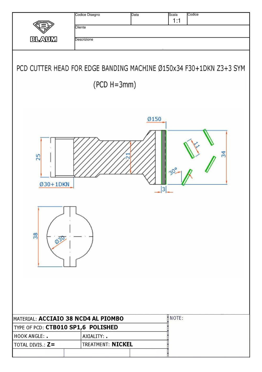 PCD фреза D.150x34x30+DKN Z=3+3 H=3 SYMM 2 шт.