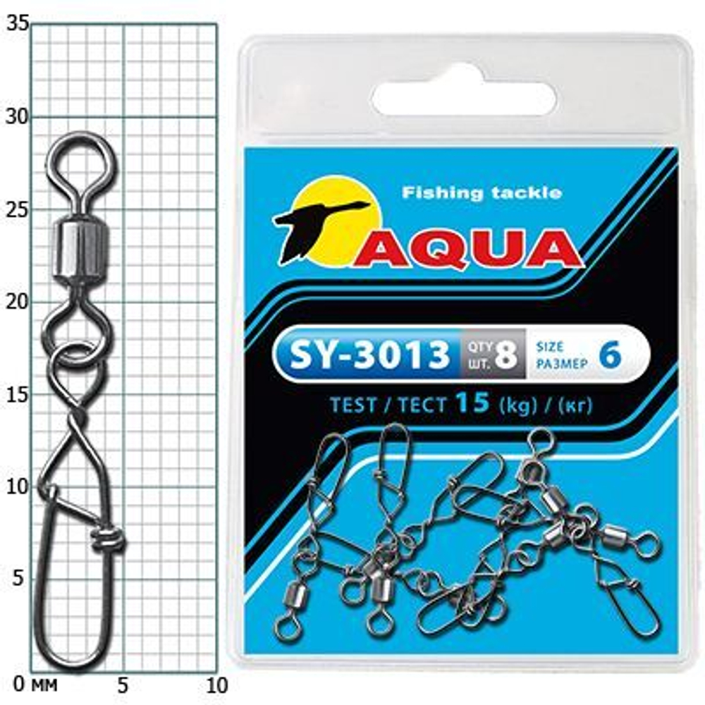 Карабин с вертлюгом для рыбалки AQUA SY-3013 №04 (упк. 8 шт.)