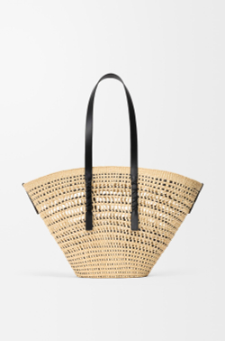 Loewe Большая плетеная сумка-корзина Braid из пальмы и телячьей кожи, натуральный/черный