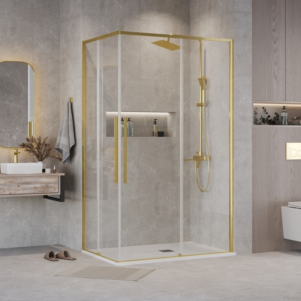 Душевое ограждение Grossman Galaxy 1/2.K33.01.80.32.00-1/2.K33.01.70.32.00 (80х70х195) раздвижная,золото сатин,стекло прозрачное,2 места