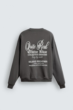 ZARA ТОЛСТОВКА С КРУГЛЫМ ВЫРЕЗОМ И ПРИНТОМ, АНТРАЦИТОВО-СЕРЫЙ