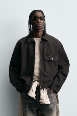 ZARA ДЖИНСОВАЯ КУРТКА СВОБОДНОГО КРОЯ, ЧЕРНЫЙ МЕЛАНЖ