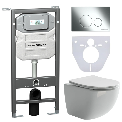 Комплект подвесной безободковый унитаз Ceramica Nova Forma + инсталляция с клавишей смыва, хром глянцевый CN3009_1001CH_1000