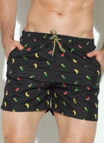 Мужские пляжные шорты с принтом в виде фруктов (Размер: XL) (Цвет: черный)