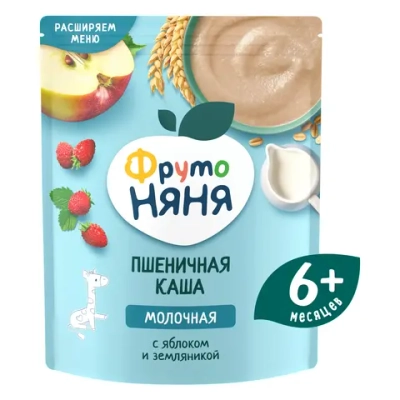 Каша Фрутоняня молочная Пшеничная с яблоком и земляникой 200г с 6 месяцев
