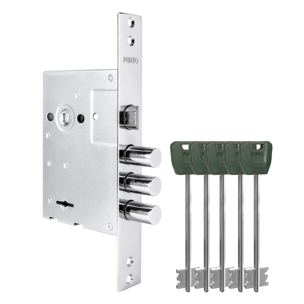 Замок врезной сувальдный MDV30/S-65.77 CP хром (длинный ключ) тех.уп.