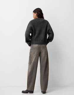 BERSHKA ДЖИНСЫ BALLOON, ТЕМНО-СЕРЫЙ