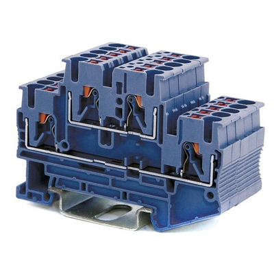 Клемма двухуровневая, зажим push-in, 4 точки подключения, 2.5 кв.мм, синяя