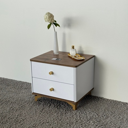 Тумба прикроватная на ножках с ящиками ROYAL 5303 эко (Дуб Веллингтон-Золото-р.золото)