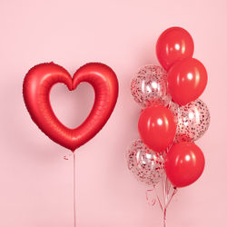Шар (37''/94 см) Сердце, Контур, Красный, Сатин, 1 шт. в уп.