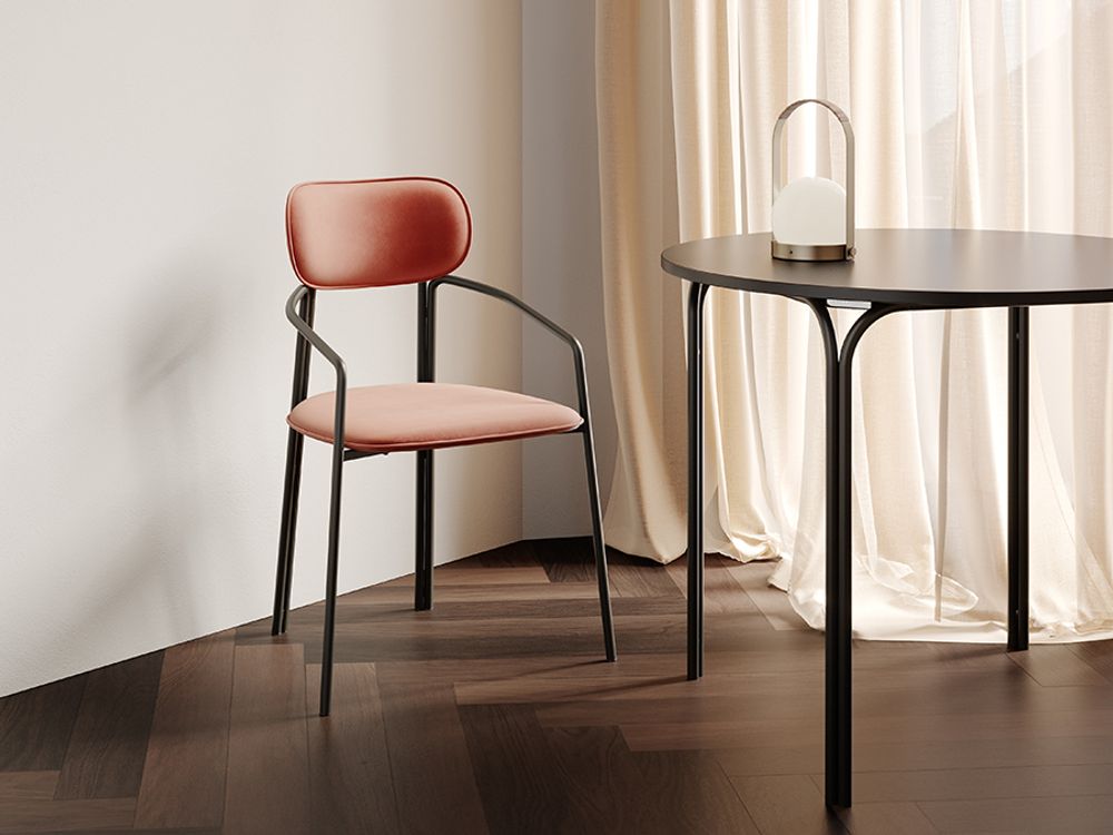 Стул Ror, Round, велюр, черный/темно-красный