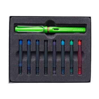 Перьевая ручка Lamy Safari F зеленая и ассорти картриджей 8 шт. (4030633/к)