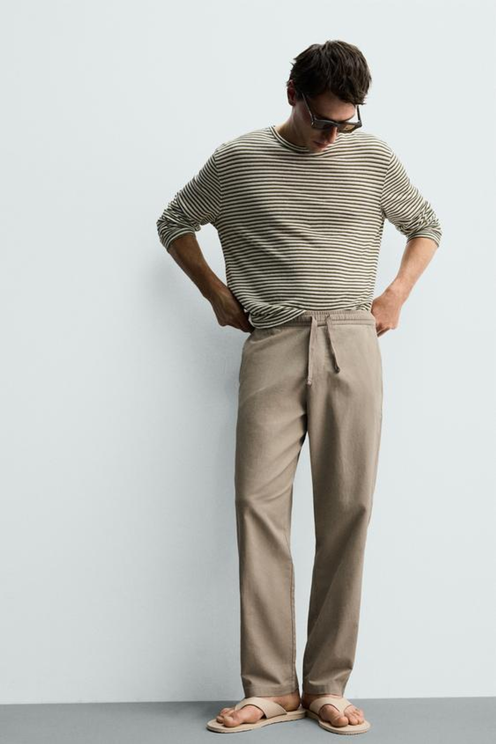 ZARA БРЮКИ RELAXED FIT ИЗ СМЕСИ ХЛОПКА, ЗЕЛЕНЫЙ