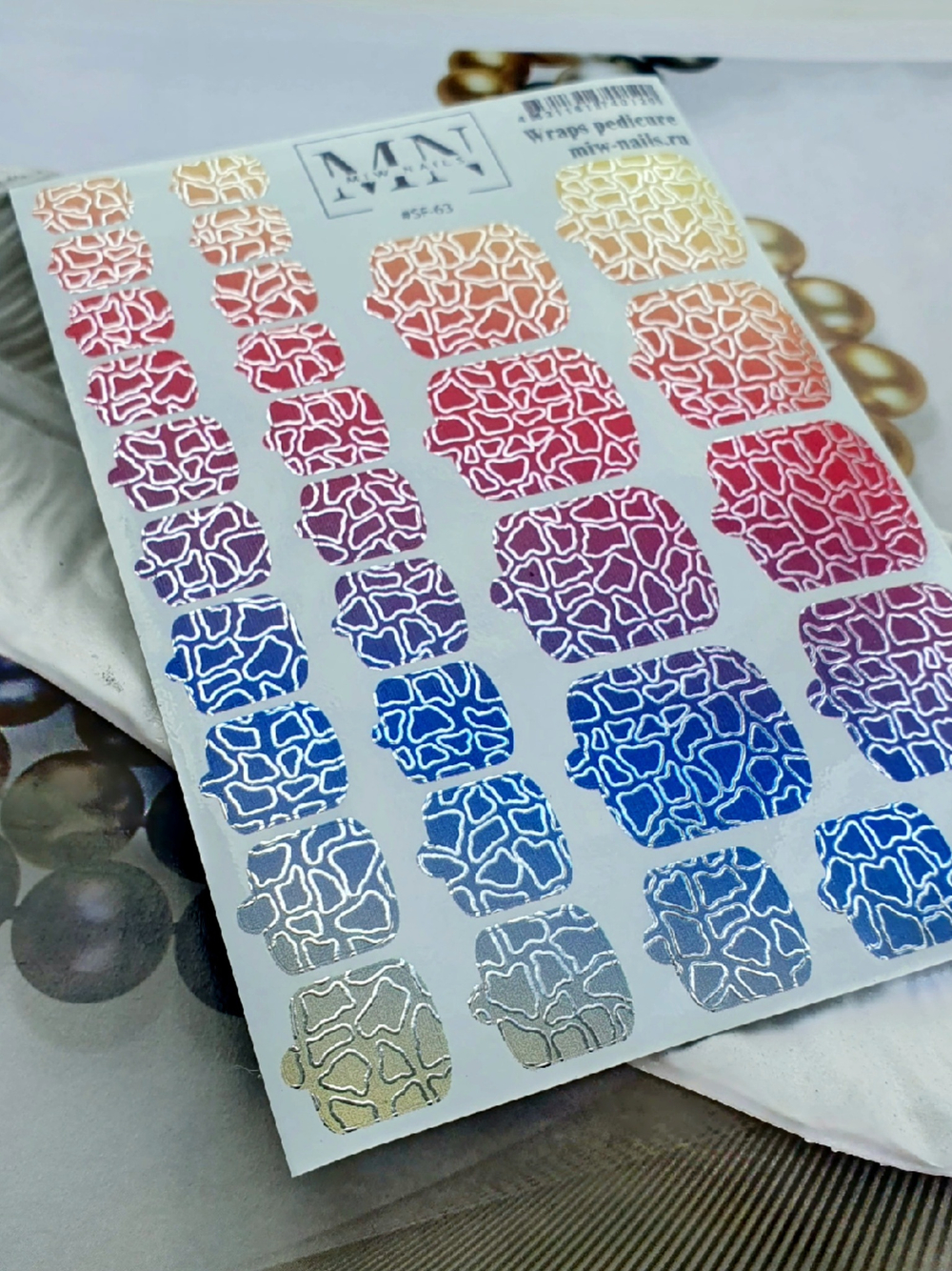 Плёнки для педикюра Wraps stickers SF-63 (комбинированные с фольгой)