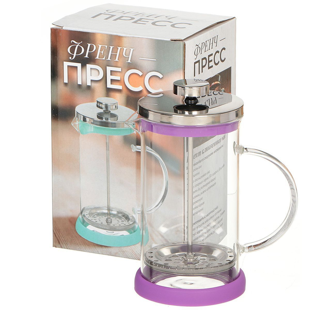 Френч-пресс 0.6 л, стекло, нержавеющая сталь, фиолет