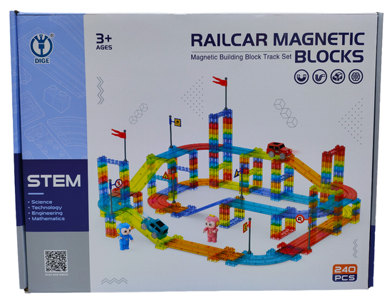 Магнитный автотрек - конструктор Railcar Magnetic Blocks , 240 дет.
