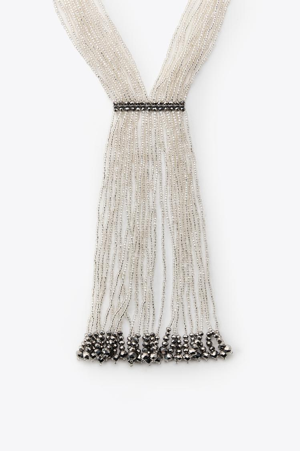 ZARA КОМБИНИРОВАННОЕ ОЖЕРЕЛЬЕ-ГАЛСТУК С БУСИНАМИ, СЕРЕБРИСТЫЙ