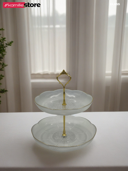 Блюдо-этажерка 2 яруса, стекло с золотой обводкой