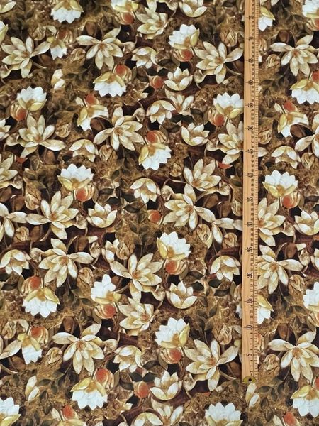 БЕЖЕВЫЕ МАГНОЛИИ НА ШОКОЛАДНОМ ФОНЕ - 100% ХЛОПОК 6