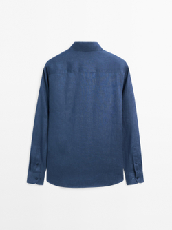 Massimo Dutti Рубашка приталенного кроя из 100% льна, синий