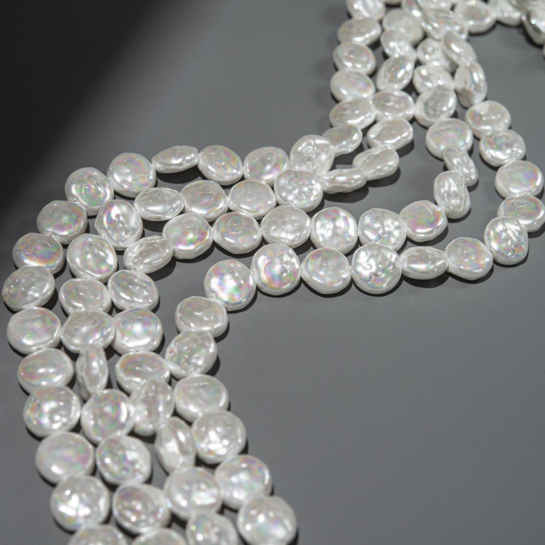 Хрустальный жемчуг в форме монетки, белый, 13мм