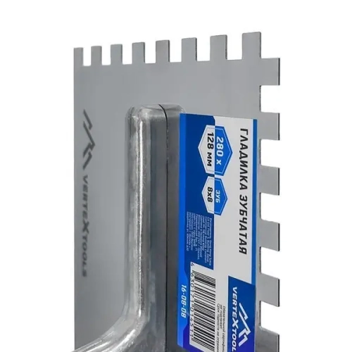 ГЛАДИЛКА ЗУБЧАТАЯ 280х128мм ЗУБ 8х8 VERTEXTOOLS (1/ 6/ 36)