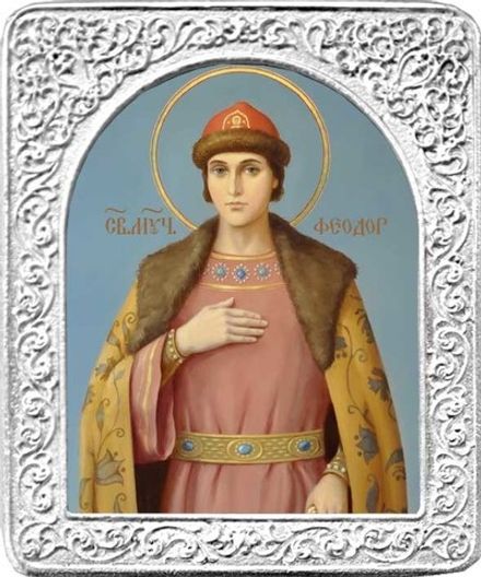 Святой Феодор. Маленькая икона в серебряной раме 4,5 х 5,5 см.