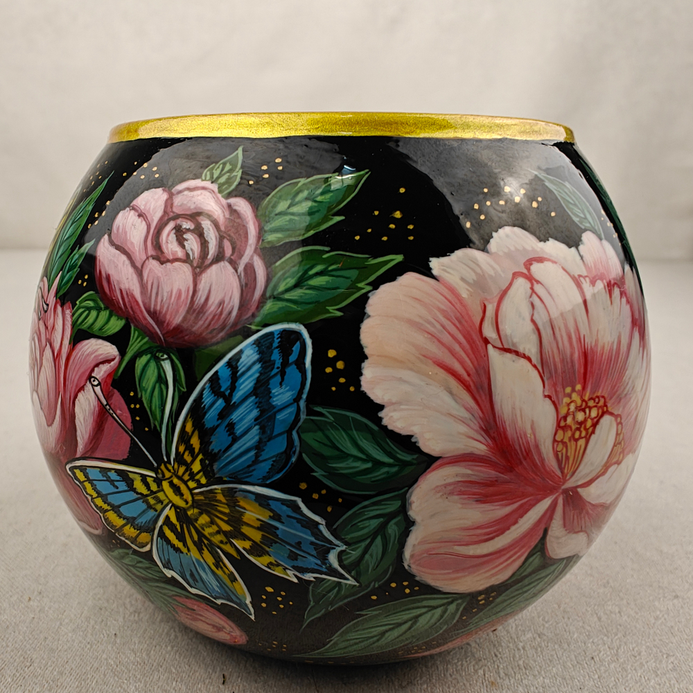 Вазочка с ручной росписью Палех "Пионы"