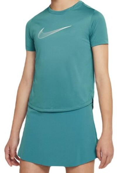 Футболка для девочки теннисная Nike Dri-Fit One Short Sleeve Top GX - mineral teal/white