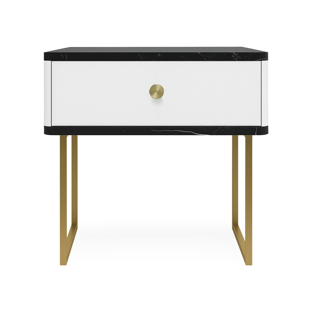 Тумба прикроватная на ножках ROYAL 5301 эко (Мрамор Неро-Золото-р.золото)