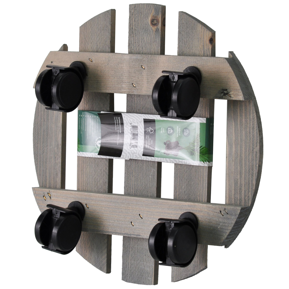 Подставка для цветов напольная на колесиках Флорэль деревянная круглая серая