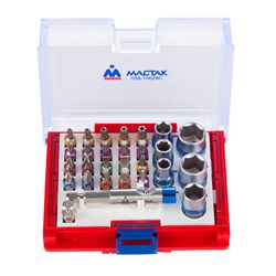 МАСТАК (058-10028C) Набор вставок (бит) 1/4", TORX, HEX, Pozidriv, Phillips, Slotted, 28 предметов