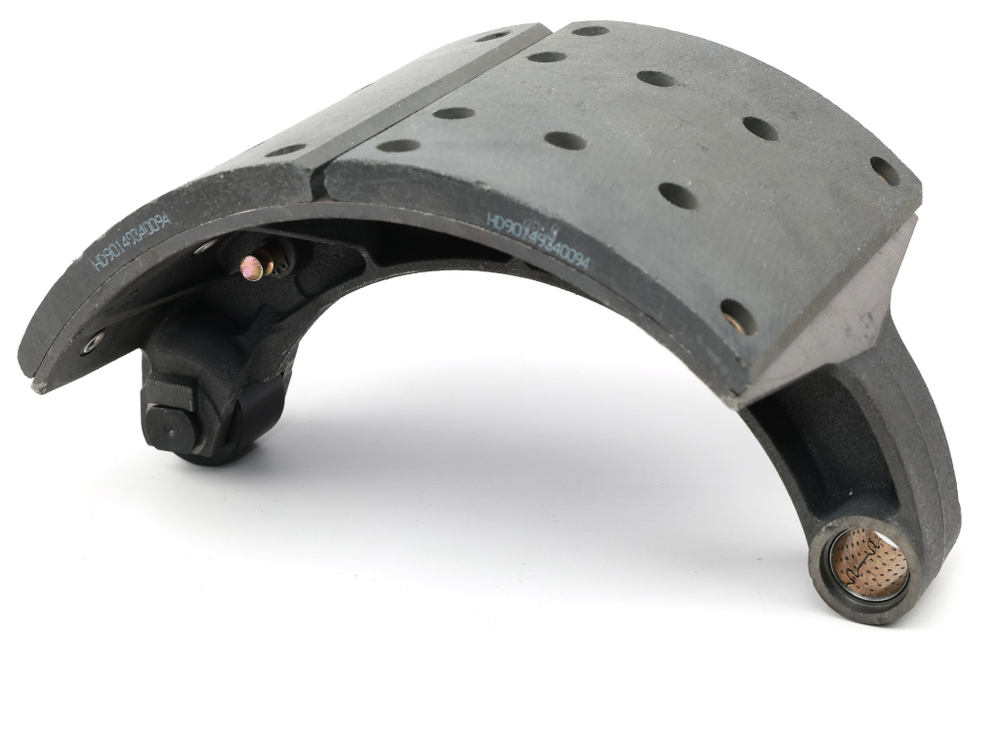 Колодка барабанного тормоза китайский мост HanDe HDZ300 16 тонн, а/м  SHAANXI X3000, КАМАЗ 6580 (1шт./ ширина 220 мм./ с роликом / 8+8 отверстий/ литая/ HD90129340030, HD90149340093, HD90149340094) Набережные челны