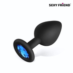 Черная силиконовая анальная втулка с голубым кристаллом - 8 см. (Цвет: голубой)