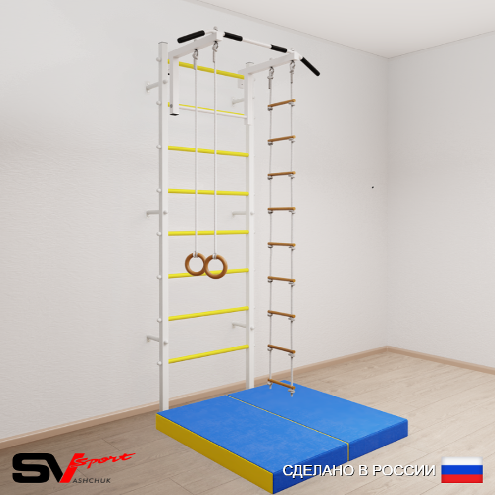 Шведская стенка Sv Sport 5174 (Турник стандарт/Кольца/Лестница/Мат 1м)