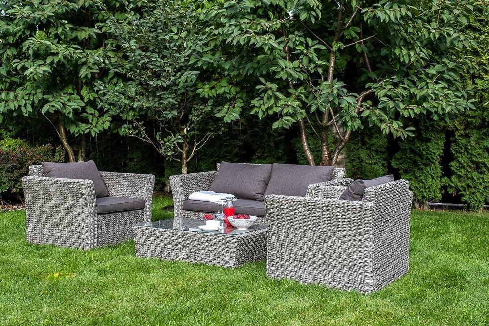 "Капучино сингл" лаунж-зона из искусственного ротанга (гиацинт), цвет серый