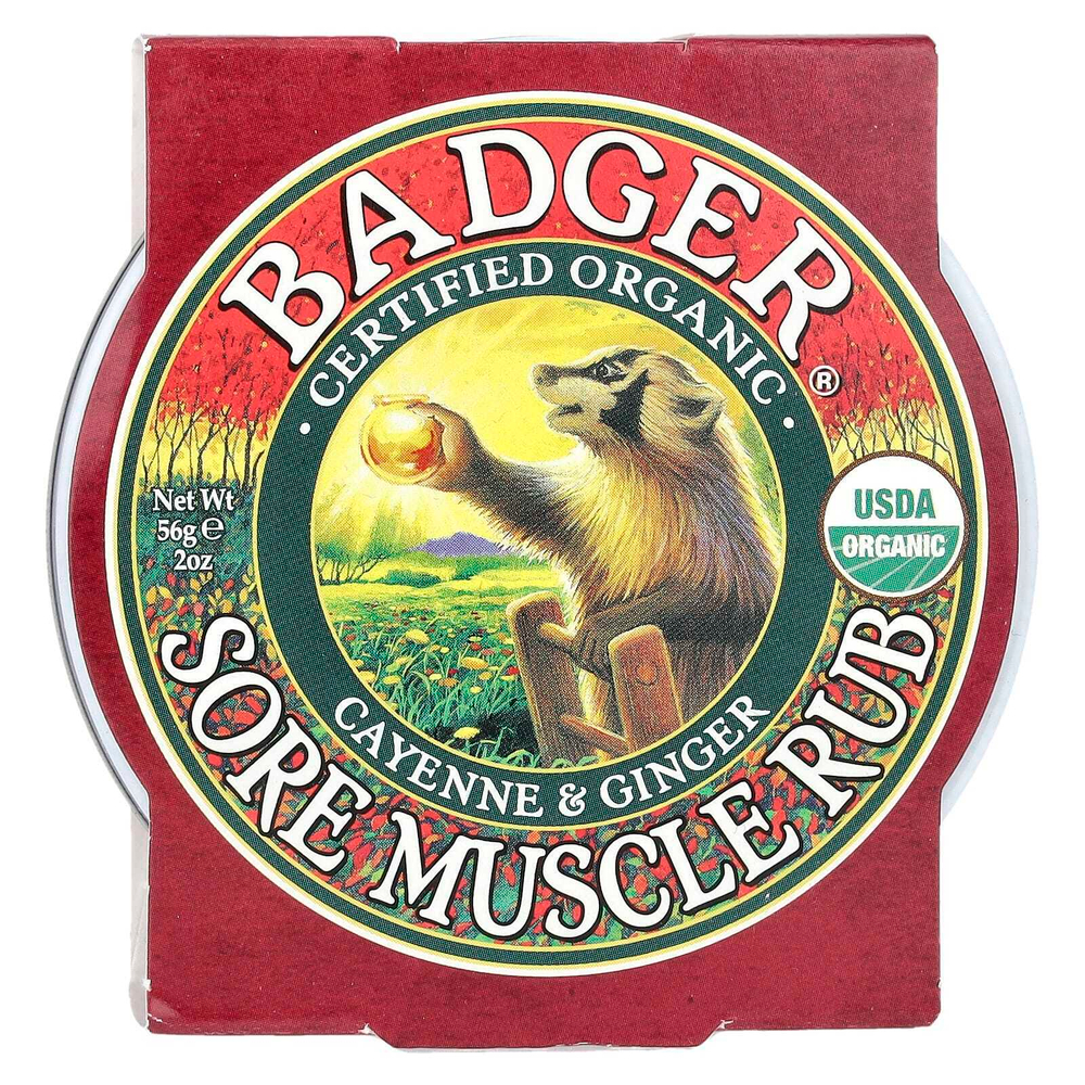 Badger, мазь от боли в мышцах, органический состав, с кайенским перцем и имбирем, 56 г (2 унции)