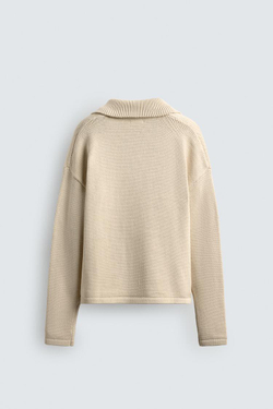 ZARA ПОЛО ИЗ СМЕСОВОГО ХЛОПКА, ЭКРЮ