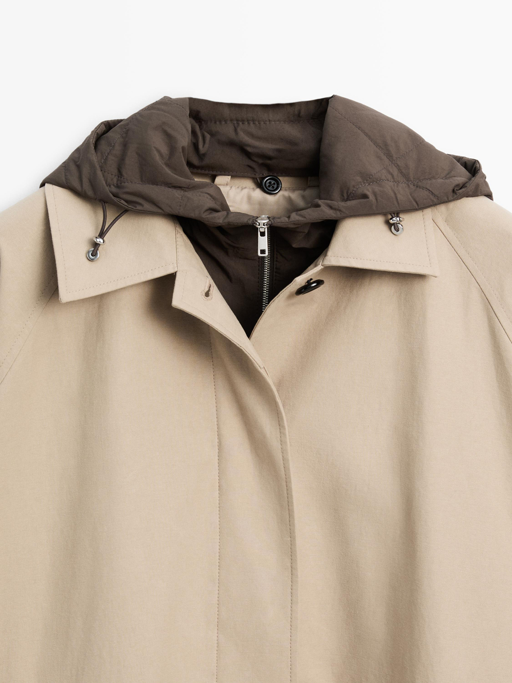 Massimo Dutti Тренч-накидка с капюшоном, бежевый
