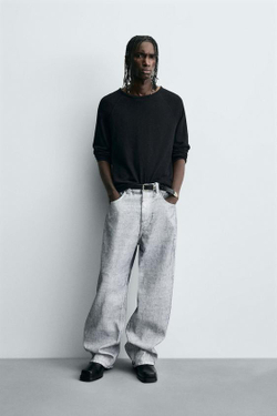 ZARA ДЖИНСЫ BAGGY FIT С ВОСКОВЫМ ПОКРЫТИЕМ, БЕЛЫЙ