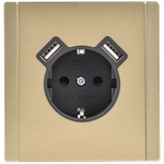 FORTE&PIANO Розетка 1-местная с заземлением с защитными шторками винтовое крепление 16А USB A+A 3,1А FP645M металл шампань IEK