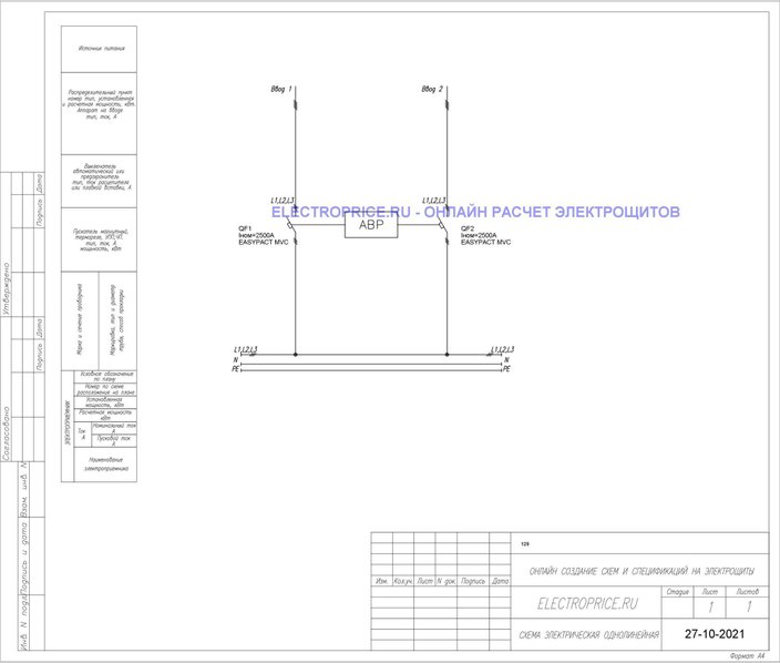 Шкаф АВР 2500А 2 ввода IP54 без секционного автомата Schneider Electric