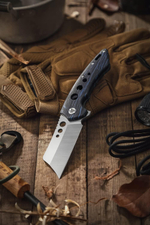 Складной туристический нож TRIVISA Mensae-03BB клинок 154CM рукоять Damascus style G10 (синий-черный)
