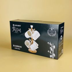 Lenardi 140-153 Набор 6 кружек 340мл на подставке BAMBOO в под.уп.(х8)Фарфор