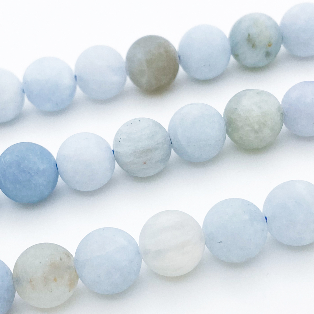 Аквамарин матовый, диаметр 9,6-10 мм, цена за 9 шт (1/4 нити)